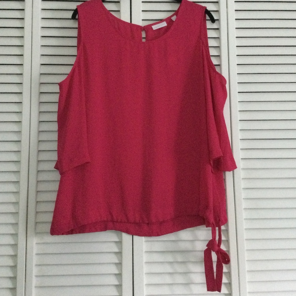 NY & Co. Hot Pink Cold Shoulder Top with Side Tie